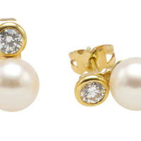 14 carat gold pearl and diamond studs