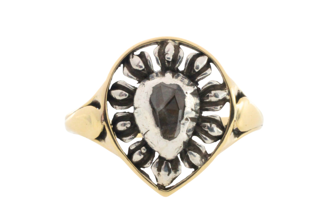 Antique rose diamond ring in silver and gold
