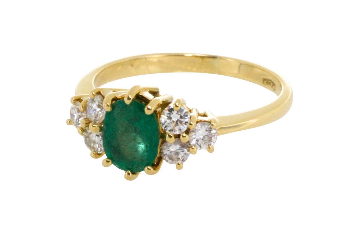 Emerald and diamond ring in 18 carat gold-engagement rings-The Antique Ring Shop