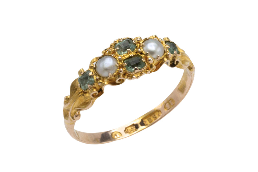 Victorian pearl and chrysoberyl ring from 1869-Antique rings-The Antique Ring Shop