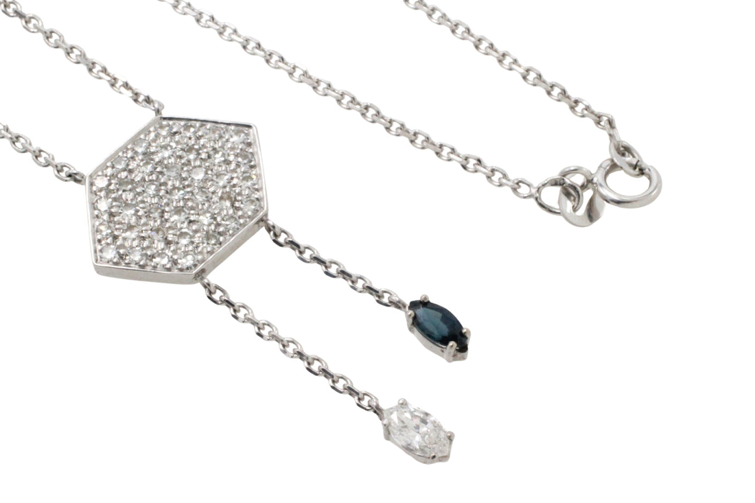 Vintage diamond and sapphire pendant in white gold-Pendants-The Antique Ring Shop