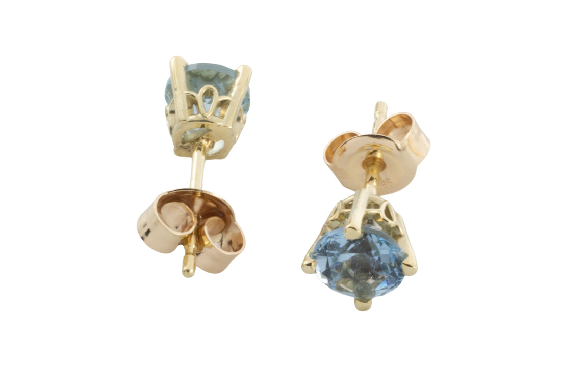 Aquamarine studs in 14 carat gold-Earrings-The Antique Ring Shop