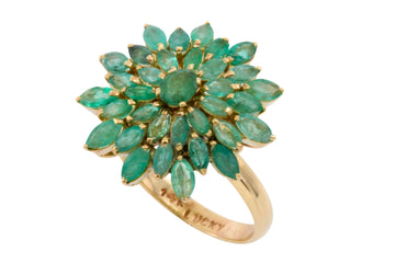 Emerald cluster ring in 14 carat gold-Vintage Rings-The Antique Ring Shop