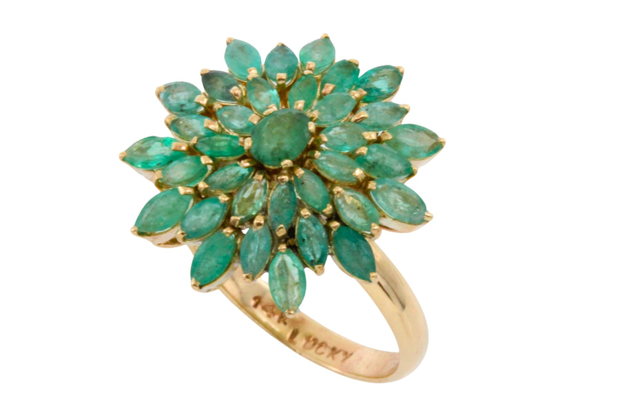 Emerald cluster ring in 14 carat gold-Vintage Rings-The Antique Ring Shop