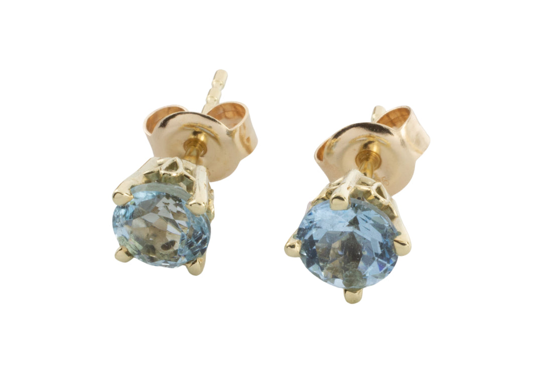 Aquamarine studs in 14 carat gold-Earrings-The Antique Ring Shop