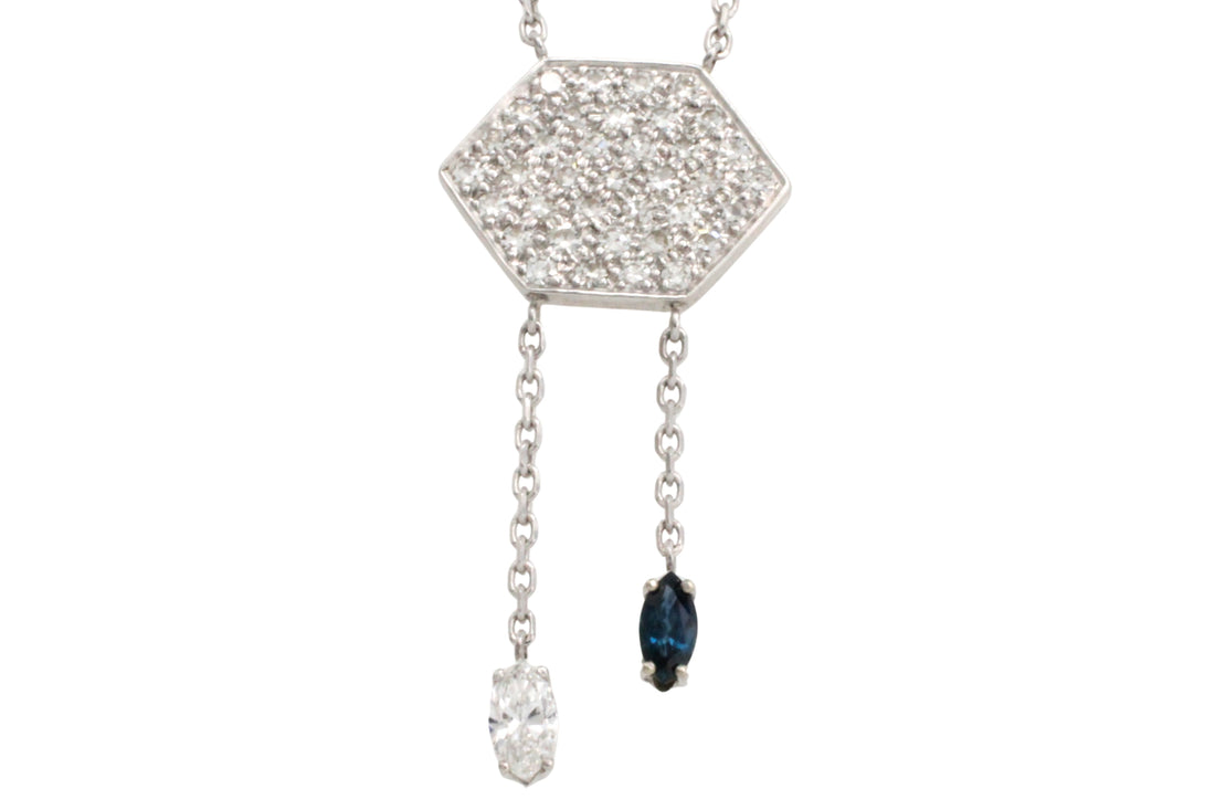 Vintage diamond and sapphire pendant in white gold-Pendants-The Antique Ring Shop