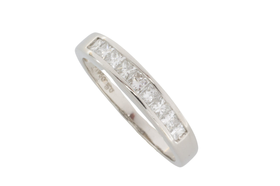 Platinum half eternity band with princess cut diamonds-Vintage & retro rings-The Antique Ring Shop