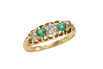 Edwardian period 18 carat emerald and old cut diamond ring-Antique rings-The Antique Ring Shop