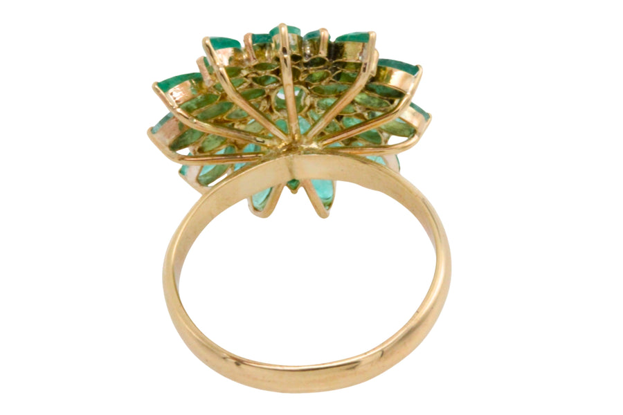 Emerald cluster ring in 14 carat gold-Vintage Rings-The Antique Ring Shop