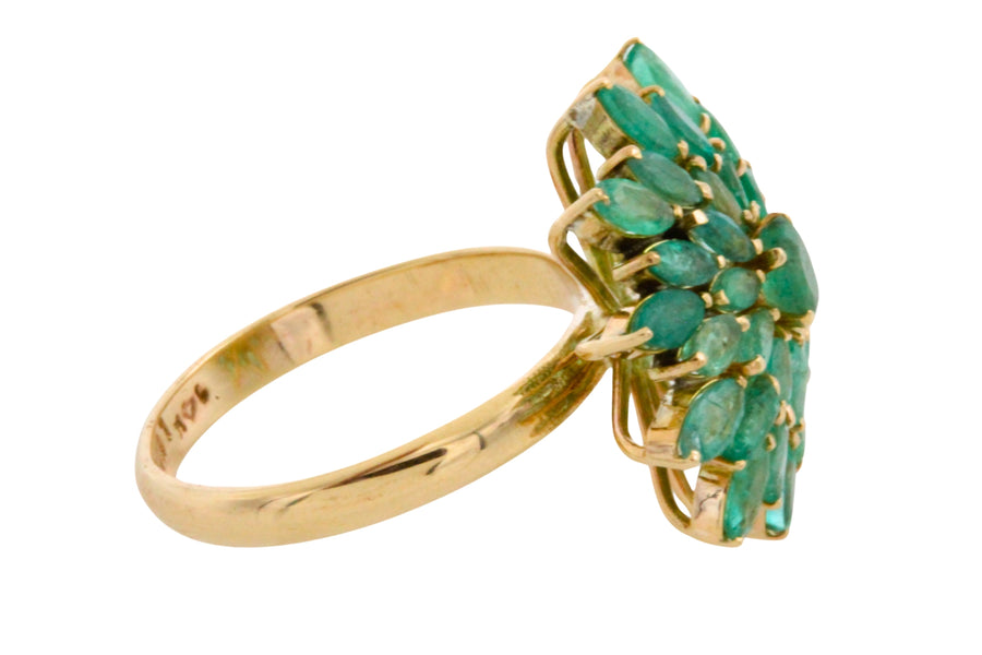 Emerald cluster ring in 14 carat gold-Vintage Rings-The Antique Ring Shop