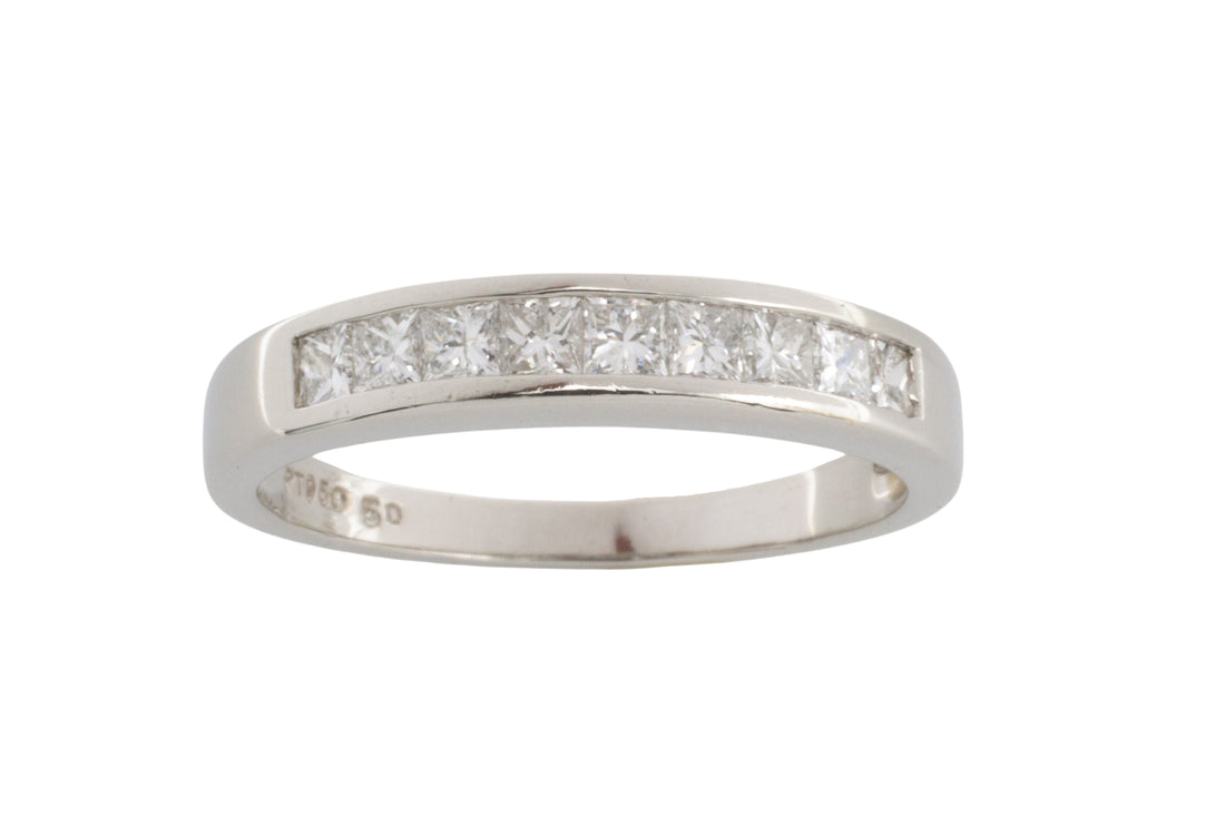 Platinum half eternity band with princess cut diamonds-Vintage & retro rings-The Antique Ring Shop