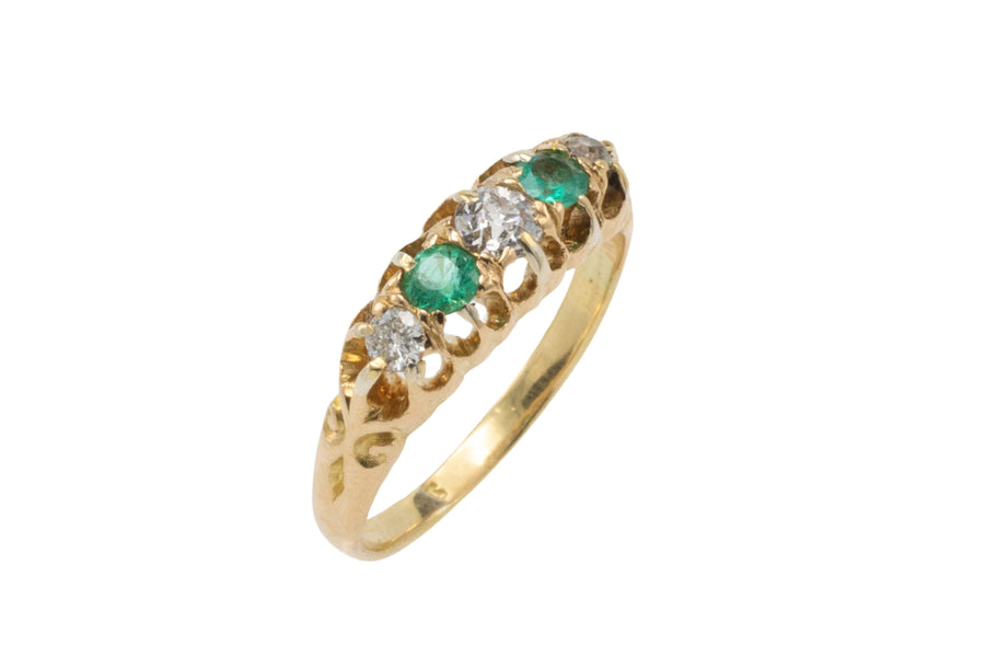 Edwardian period 18 carat emerald and old cut diamond ring-Antique rings-The Antique Ring Shop