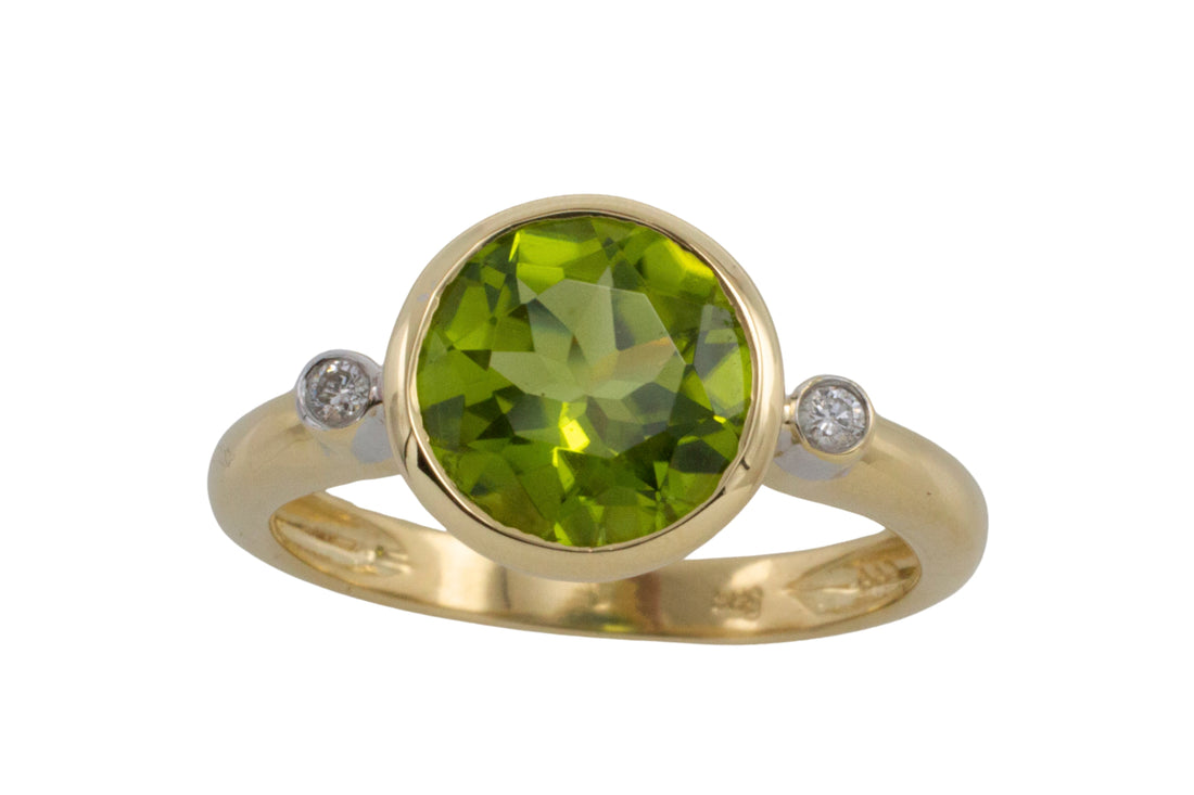 Peridot and diamond ring in 14 carat gold-Vintage Rings-The Antique Ring Shop