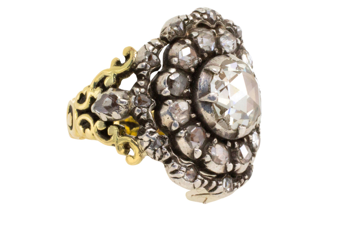 Rose diamond ring silver and 14 carat gold-Antique rings-The Antique Ring Shop