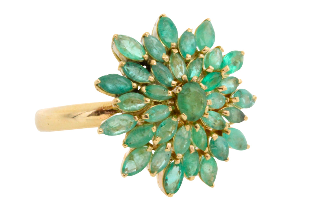 Emerald cluster ring in 14 carat gold-Vintage Rings-The Antique Ring Shop