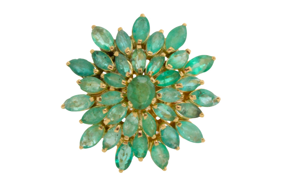 Emerald cluster ring in 14 carat gold-Vintage Rings-The Antique Ring Shop