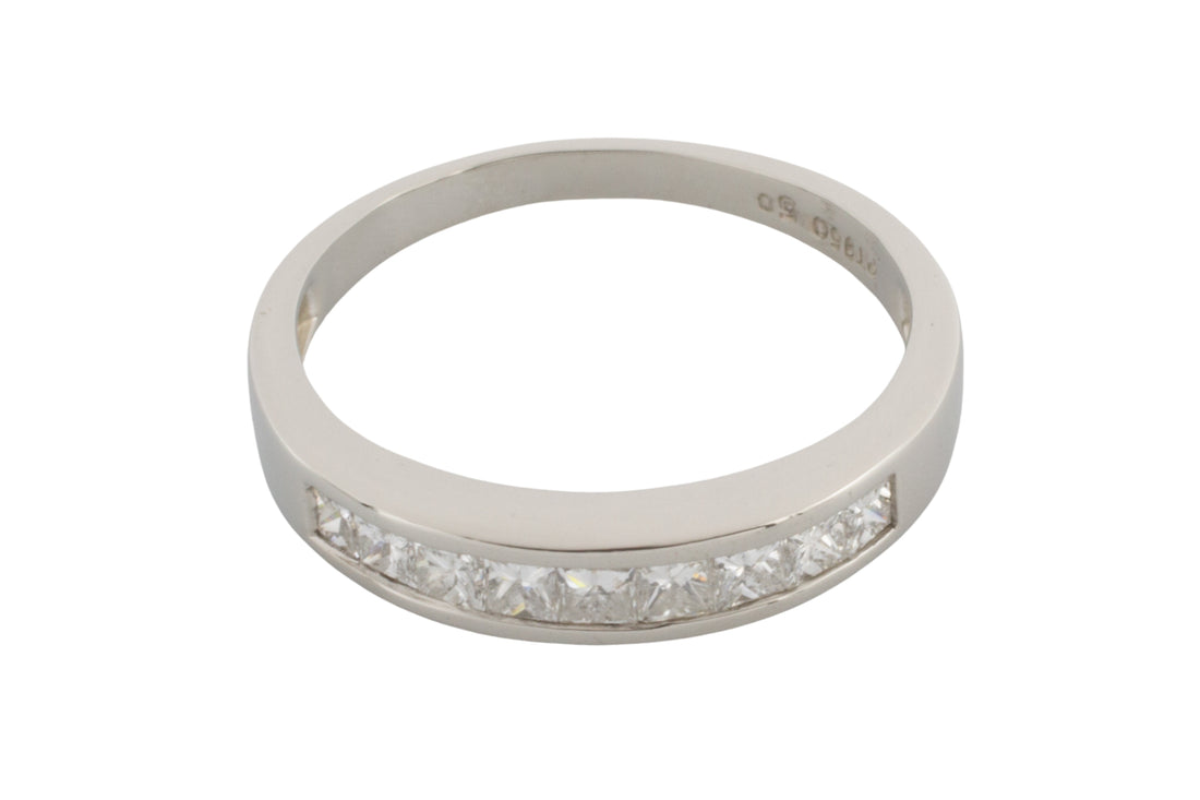 Platinum half eternity band with princess cut diamonds-Vintage & retro rings-The Antique Ring Shop