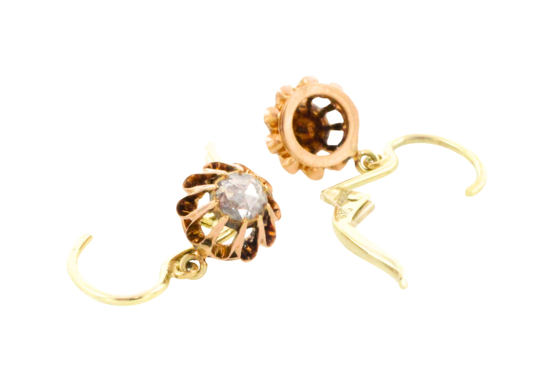 Rose diamond pendant earrings-Earrings-The Antique Ring Shop