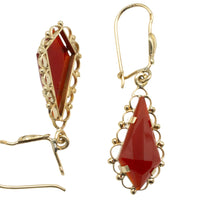 Carnelian pendant earrings in 14 carat gold-Earrings-The Antique Ring Shop