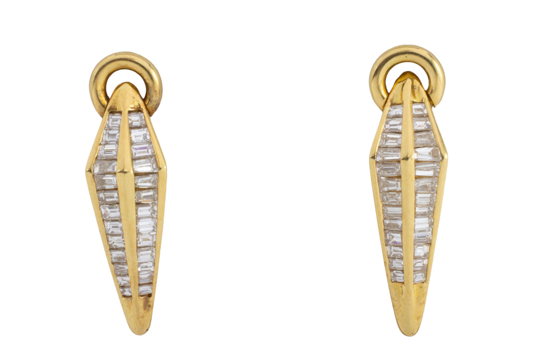 Baguette diamond earrings-Earrings-The Antique Ring Shop