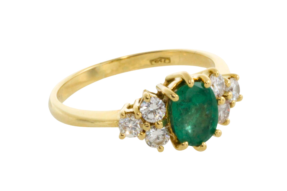 Emerald and diamond ring in 18 carat gold-engagement rings-The Antique Ring Shop