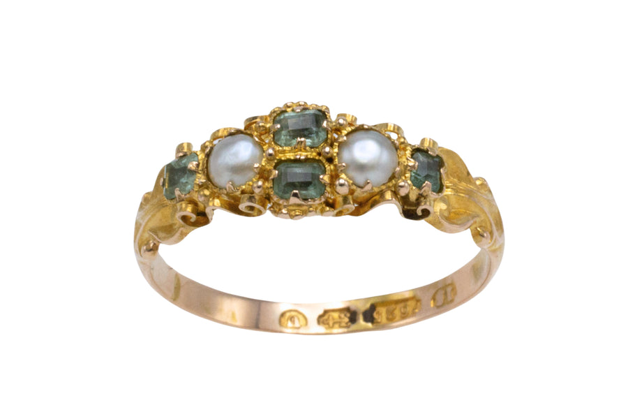 Victorian pearl and chrysoberyl ring from 1869-Antique rings-The Antique Ring Shop