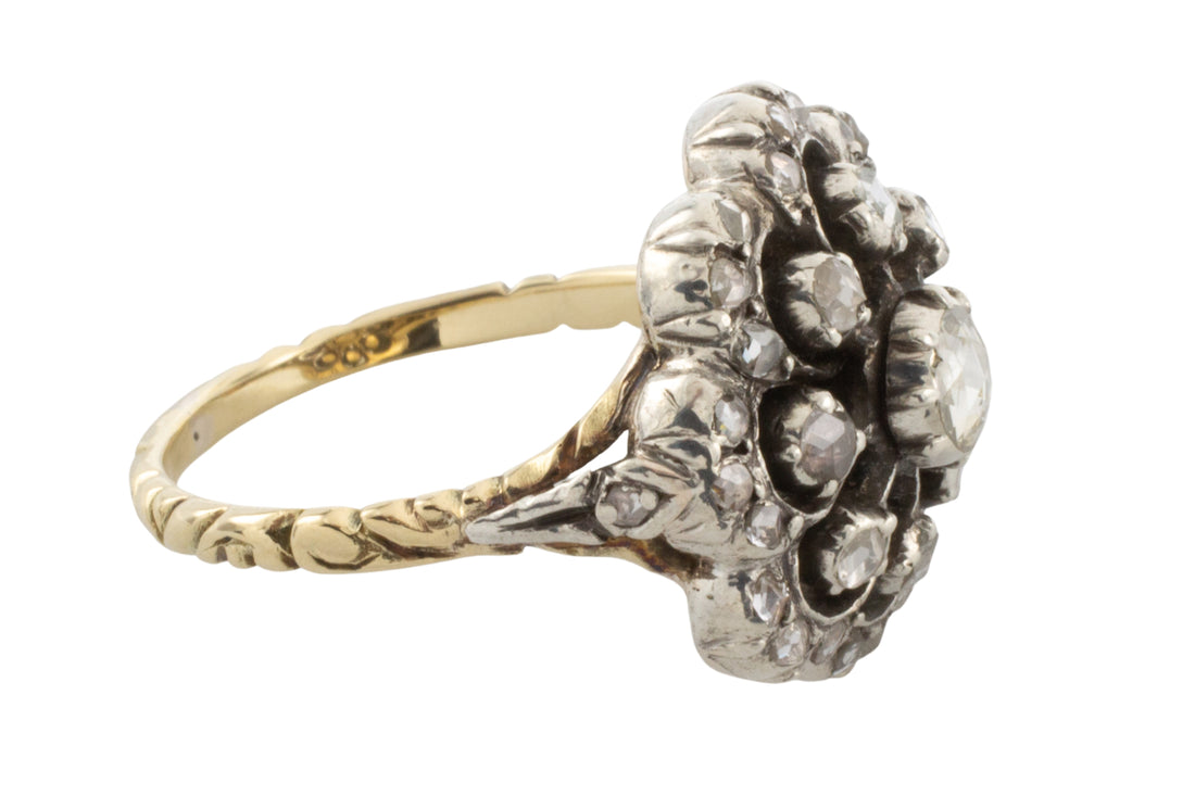 Vintage rose diamond cluster ring in silver and gold-Vintage Rings-The Antique Ring Shop