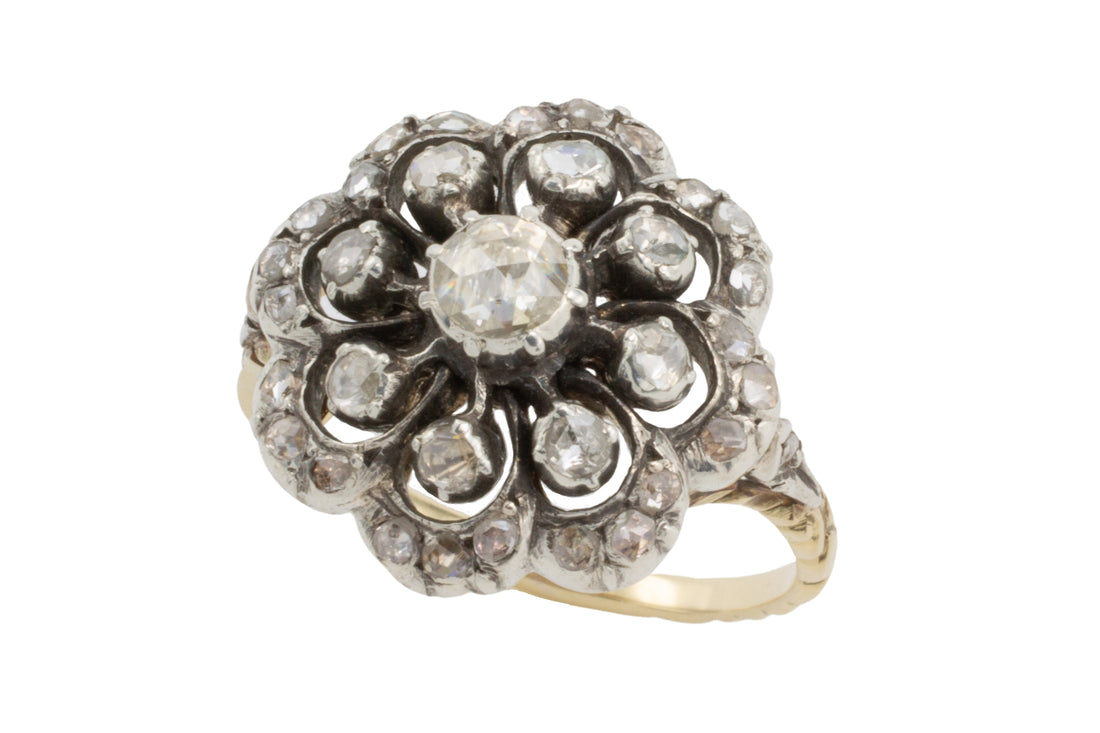 Vintage rose diamond cluster ring in silver and gold-Vintage Rings-The Antique Ring Shop