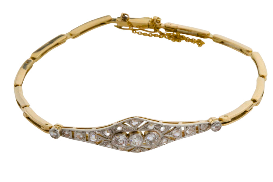 Edwardian link bracelet with old cut and rose cut diamonds-Bracelets-The Antique Ring Shop
