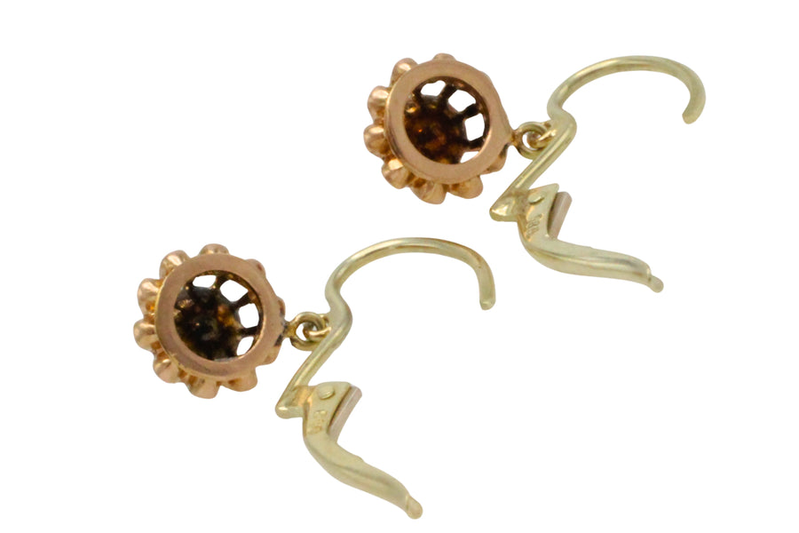 Rose diamond pendant earrings-Earrings-The Antique Ring Shop