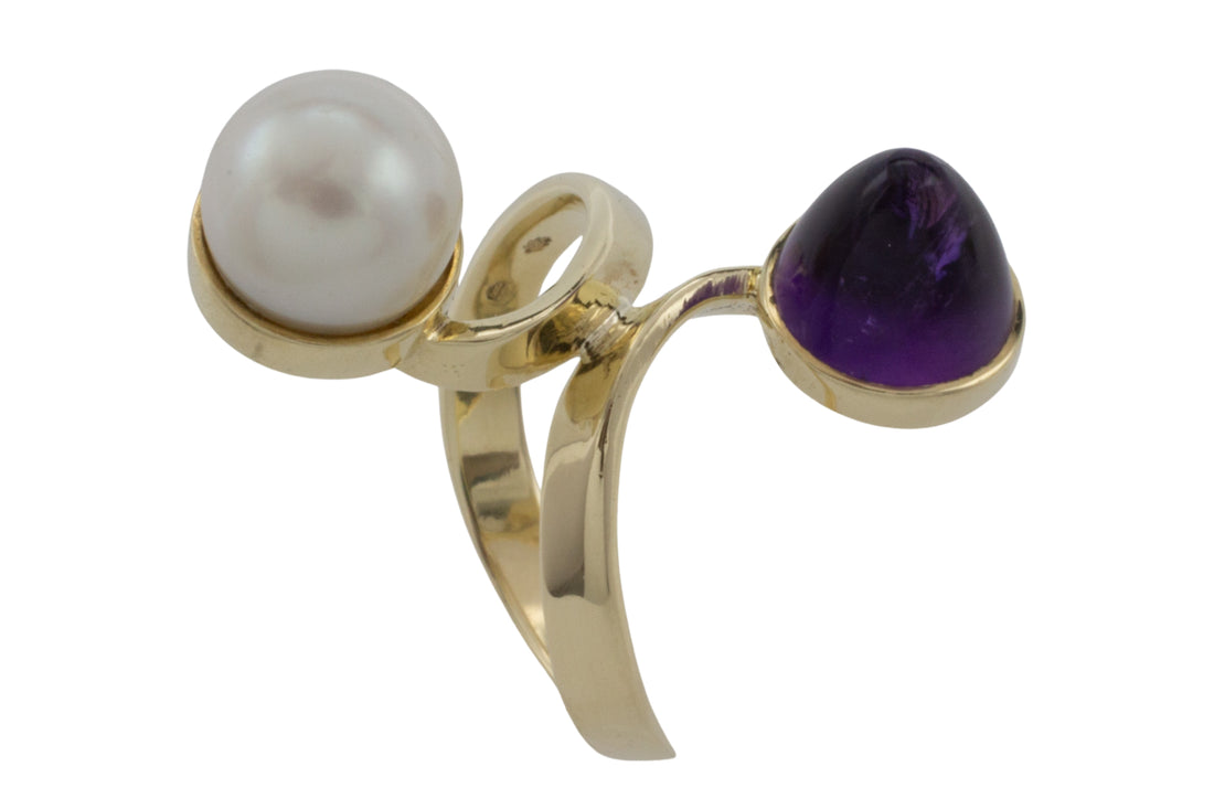 Amethyst and pearl Toi et Moi ring-Vintage Rings-The Antique Ring Shop