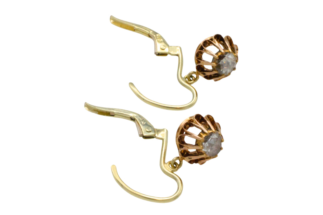 Rose diamond pendant earrings-Earrings-The Antique Ring Shop