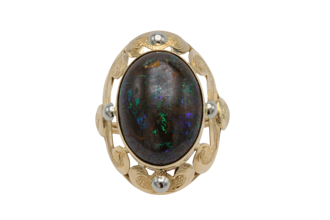 Boulder opal ring in 14 carat gold-Vintage Rings-The Antique Ring Shop