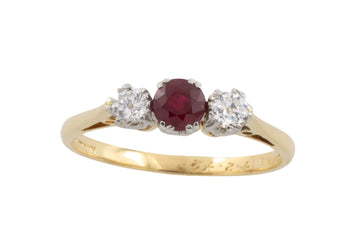 Ruby and diamond three stone ring-engagement rings-The Antique Ring Shop
