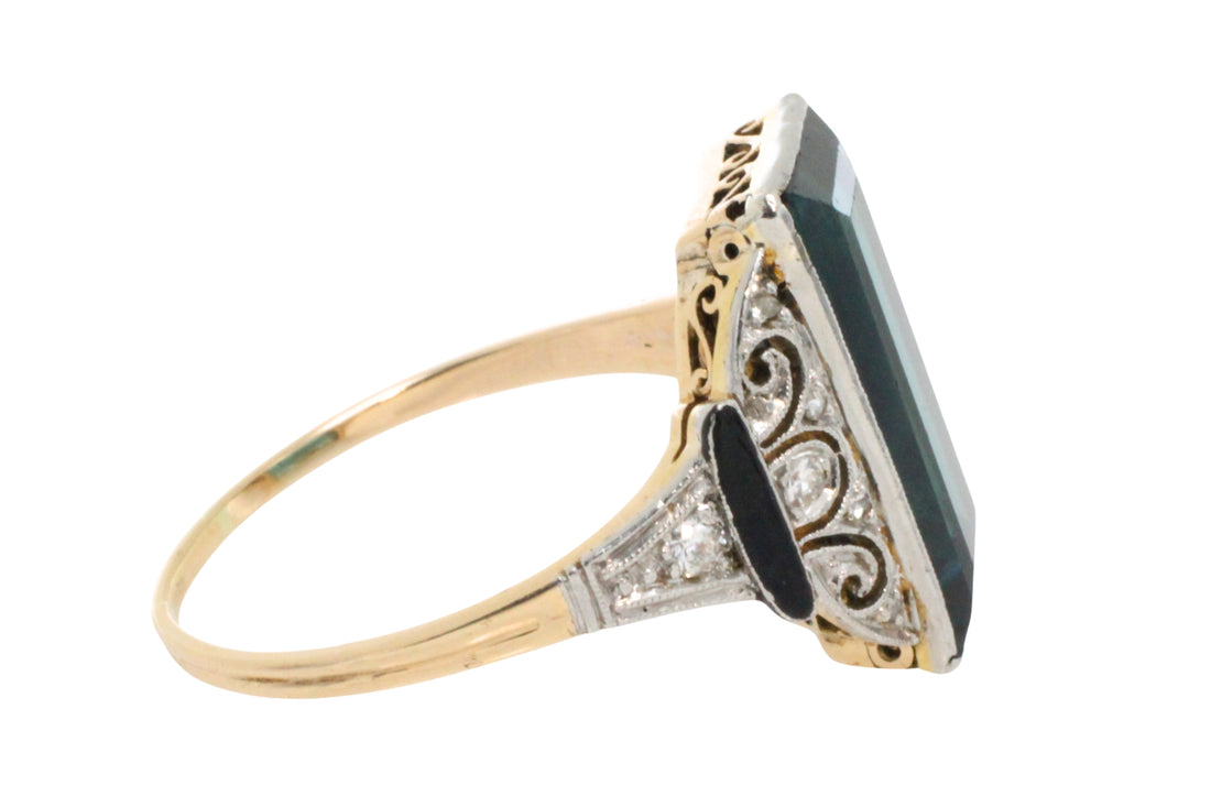 Art Deco green spinel and diamond ring-Vintage Rings-The Antique Ring Shop