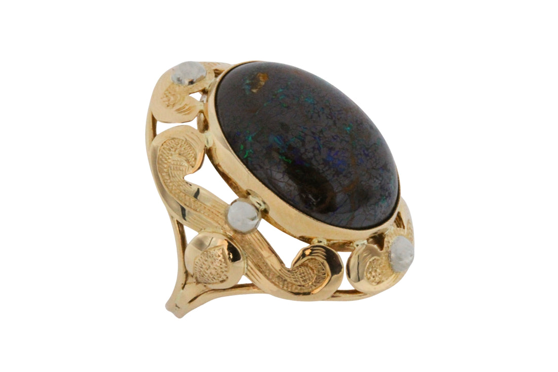Boulder opal ring in 14 carat gold-Vintage Rings-The Antique Ring Shop