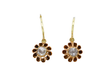 Rose diamond pendant earrings-Earrings-The Antique Ring Shop