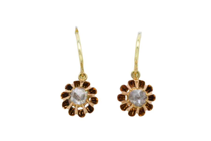 Rose diamond pendant earrings-Earrings-The Antique Ring Shop
