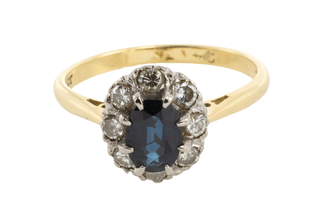 Vintage sapphire and diamond ring in 18 carat gold-engagement rings-The Antique Ring Shop