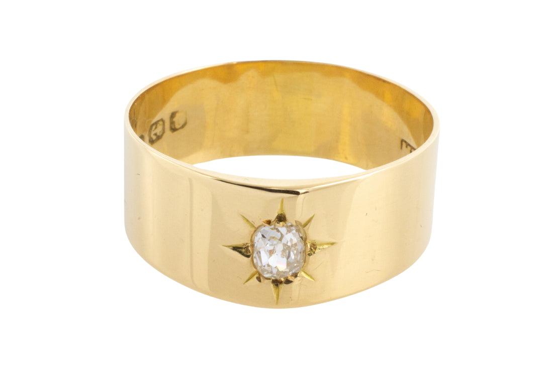 18 carat gold band with an old mine cut diamond from 1918-wedding rings-The Antique Ring Shop