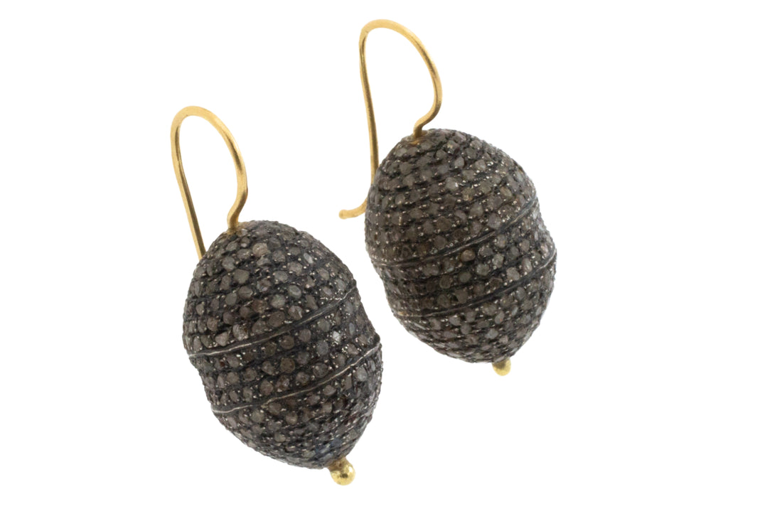 Diamond chard bee hive style earrings in silver and gold-Earrings-The Antique Ring Shop