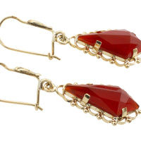 Carnelian pendant earrings in 14 carat gold-Earrings-The Antique Ring Shop