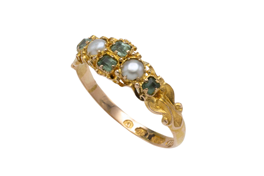 Victorian pearl and chrysoberyl ring from 1869-Antique rings-The Antique Ring Shop