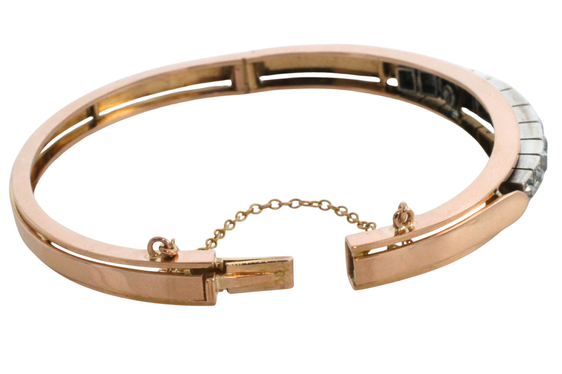 Gold and silver bracelet with Old European cut diamonds-Bracelets-The Antique Ring Shop