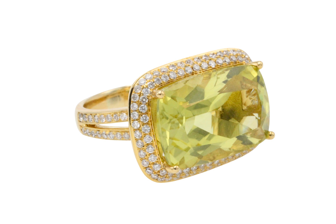 18 carat gold lemon quartz and diamond ring-Rings-The Antique Ring Shop
