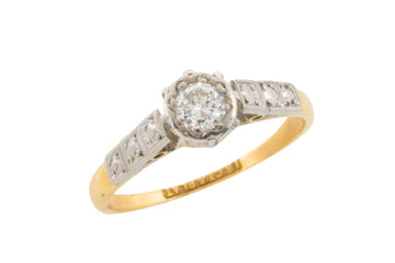 Vintage diamond solitaire ring in platinum and god-engagement rings-The Antique Ring Shop