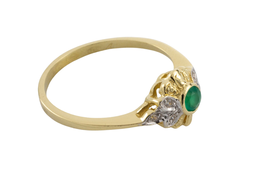 Emerald and zircon ring in 18 carat gold-vintage rings-The Antique Ring Shop
