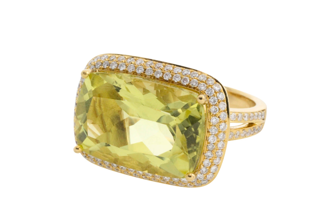 18 carat gold lemon quartz and diamond ring-Rings-The Antique Ring Shop