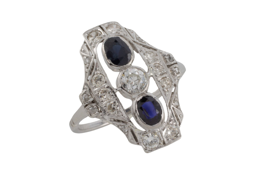 Art Deco sapphire and diamond ring in platinum-engagement rings-The Antique Ring Shop