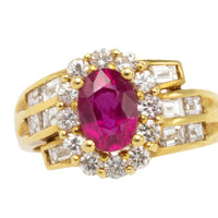 Ruby ring with baguette and brilliant cut diamonds-engagement rings-The Antique Ring Shop